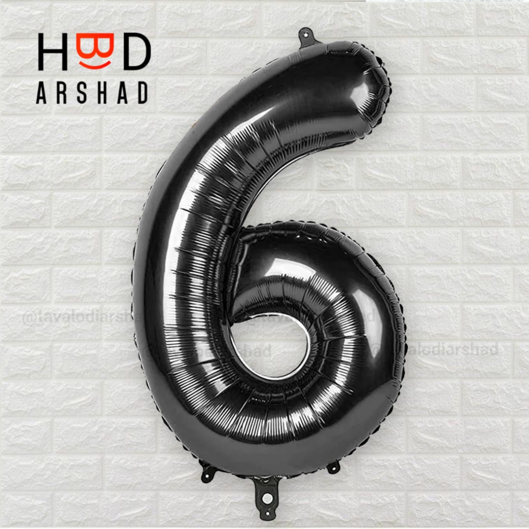 بادکنک فویلی عدد 6 مشکی ۳۲ اینچ